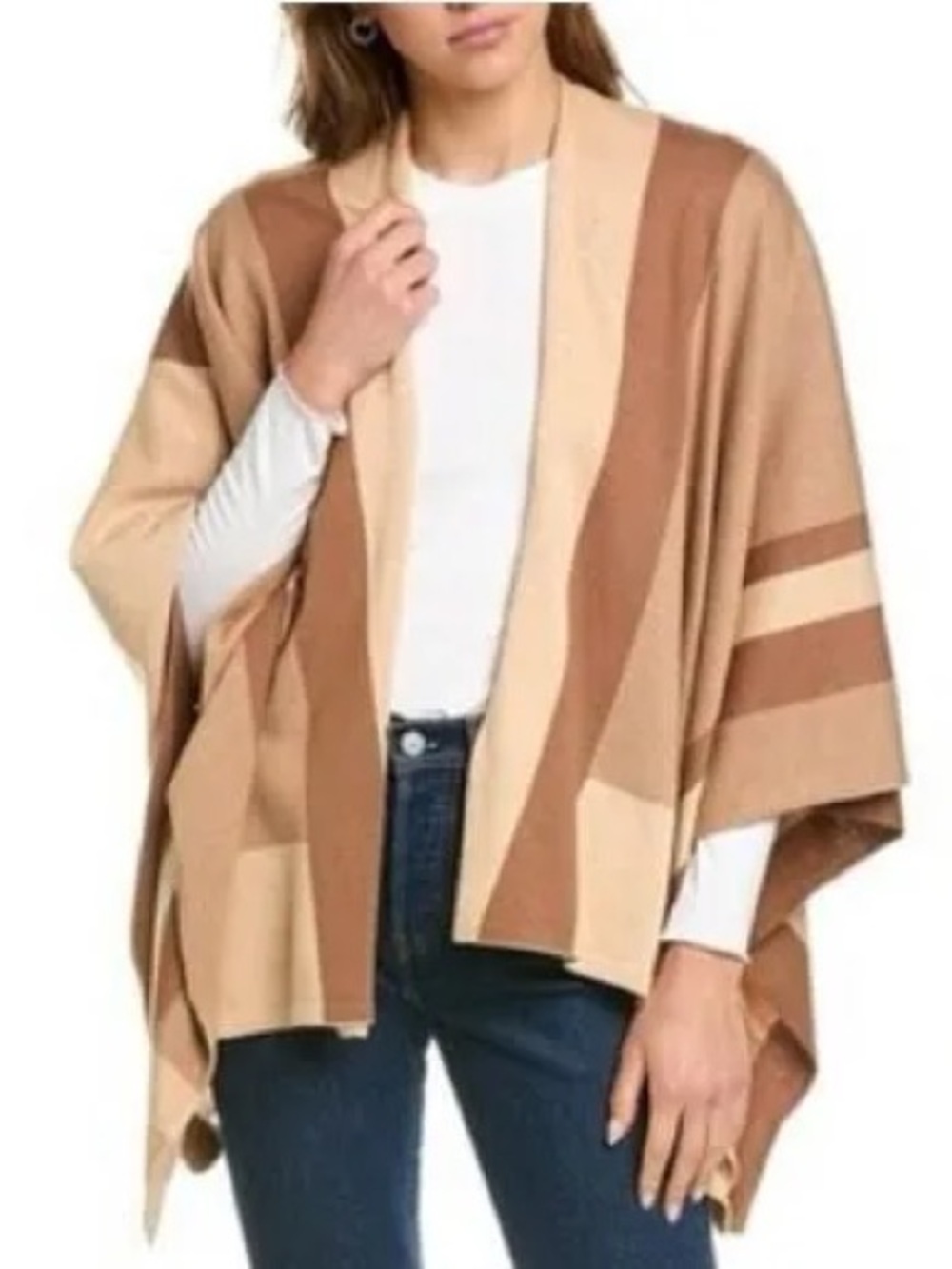 J. McLaughlin Angus Poncho Latte/Caramel Colorblock